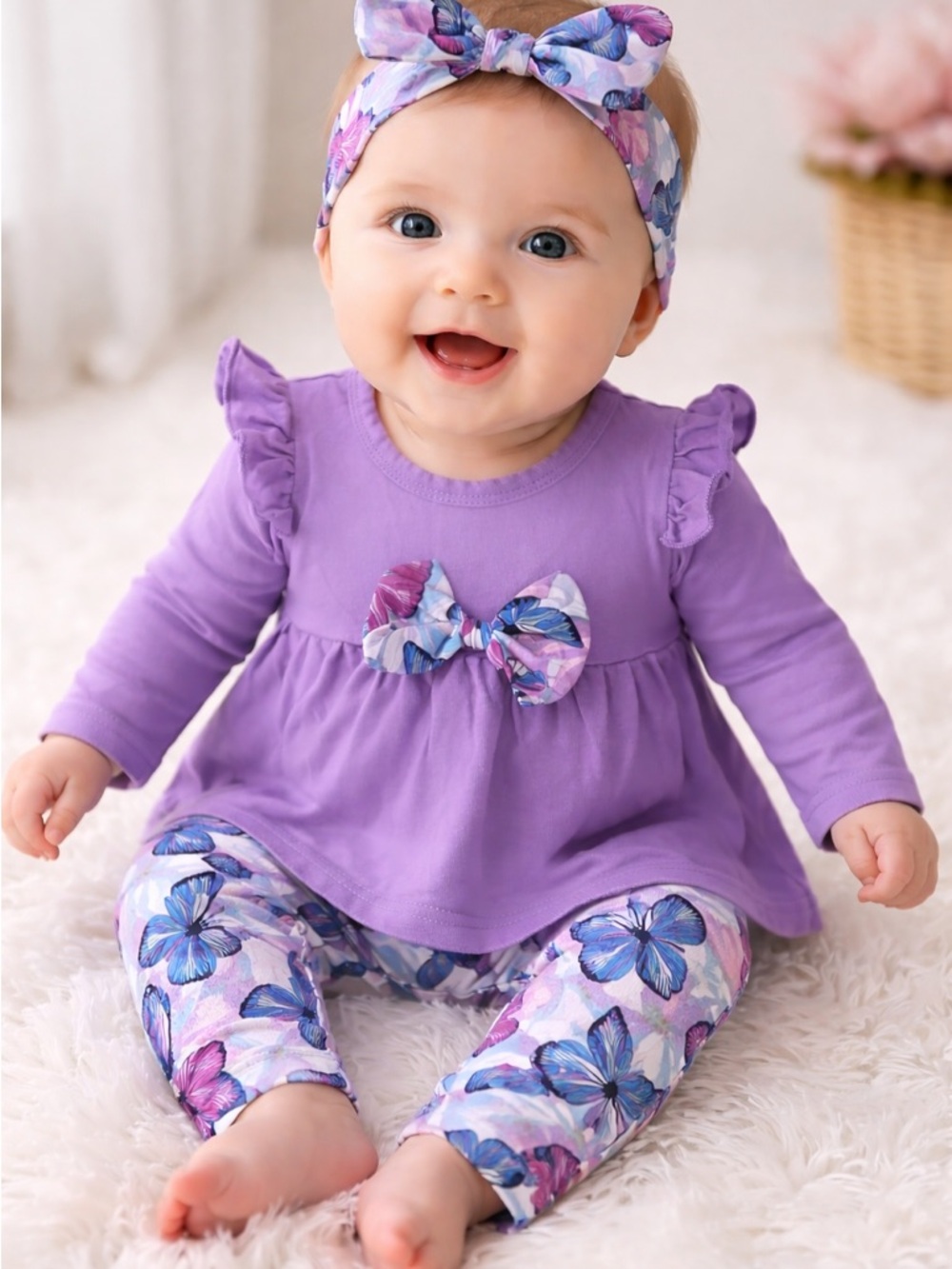 Baby Girl Purple Butterfly Outfit with Headband